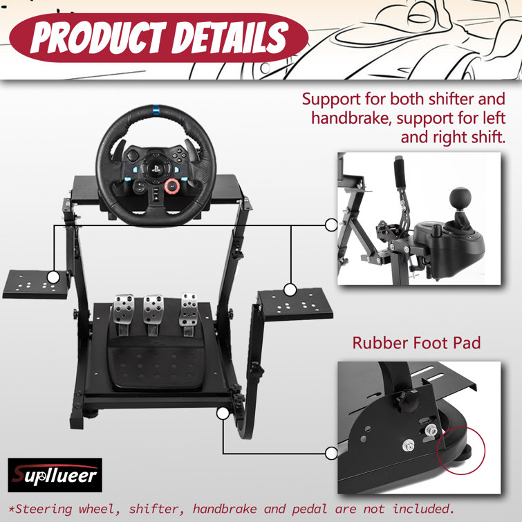 Anman G29 Racing Wheel Stand with Double Gear Shifter Mount No Seat Steering Wheel Handbrake Pedal